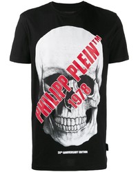 schwarzes bedrucktes T-Shirt mit einem Rundhalsausschnitt von Philipp Plein