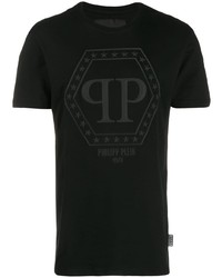 schwarzes bedrucktes T-Shirt mit einem Rundhalsausschnitt von Philipp Plein