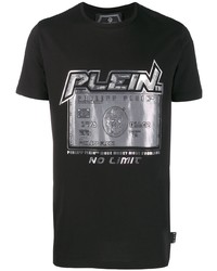 schwarzes bedrucktes T-Shirt mit einem Rundhalsausschnitt von Philipp Plein