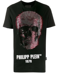 schwarzes bedrucktes T-Shirt mit einem Rundhalsausschnitt von Philipp Plein