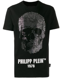 schwarzes bedrucktes T-Shirt mit einem Rundhalsausschnitt von Philipp Plein