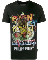 schwarzes bedrucktes T-Shirt mit einem Rundhalsausschnitt von Philipp Plein