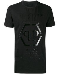 schwarzes bedrucktes T-Shirt mit einem Rundhalsausschnitt von Philipp Plein