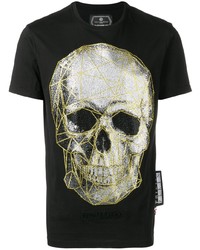 schwarzes bedrucktes T-Shirt mit einem Rundhalsausschnitt von Philipp Plein