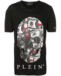 schwarzes bedrucktes T-Shirt mit einem Rundhalsausschnitt von Philipp Plein