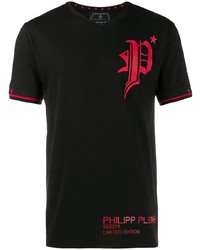 schwarzes bedrucktes T-Shirt mit einem Rundhalsausschnitt von Philipp Plein