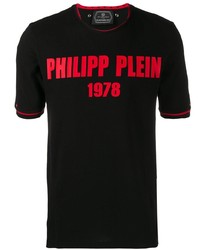 schwarzes bedrucktes T-Shirt mit einem Rundhalsausschnitt von Philipp Plein