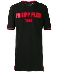 schwarzes bedrucktes T-Shirt mit einem Rundhalsausschnitt von Philipp Plein