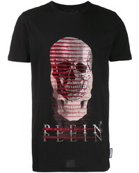 schwarzes bedrucktes T-Shirt mit einem Rundhalsausschnitt von Philipp Plein