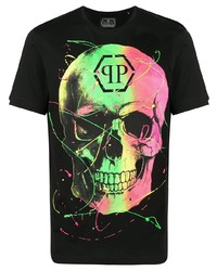 schwarzes bedrucktes T-Shirt mit einem Rundhalsausschnitt von Philipp Plein