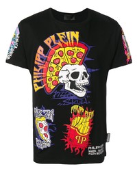 schwarzes bedrucktes T-Shirt mit einem Rundhalsausschnitt von Philipp Plein