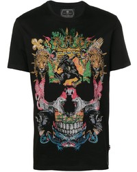 schwarzes bedrucktes T-Shirt mit einem Rundhalsausschnitt von Philipp Plein