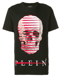 schwarzes bedrucktes T-Shirt mit einem Rundhalsausschnitt von Philipp Plein