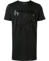 schwarzes bedrucktes T-Shirt mit einem Rundhalsausschnitt von Philipp Plein