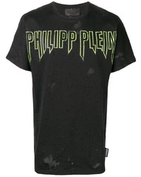 schwarzes bedrucktes T-Shirt mit einem Rundhalsausschnitt von Philipp Plein