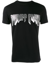 schwarzes bedrucktes T-Shirt mit einem Rundhalsausschnitt von Philipp Plein