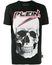 schwarzes bedrucktes T-Shirt mit einem Rundhalsausschnitt von Philipp Plein