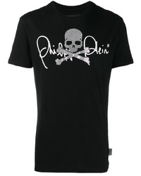 schwarzes bedrucktes T-Shirt mit einem Rundhalsausschnitt von Philipp Plein