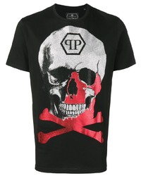 schwarzes bedrucktes T-Shirt mit einem Rundhalsausschnitt von Philipp Plein