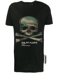 schwarzes bedrucktes T-Shirt mit einem Rundhalsausschnitt von Philipp Plein