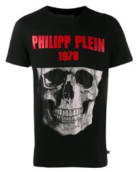 schwarzes bedrucktes T-Shirt mit einem Rundhalsausschnitt von Philipp Plein