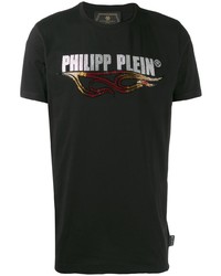 schwarzes bedrucktes T-Shirt mit einem Rundhalsausschnitt von Philipp Plein