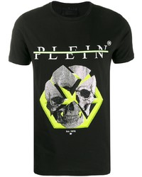 schwarzes bedrucktes T-Shirt mit einem Rundhalsausschnitt von Philipp Plein