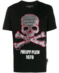 schwarzes bedrucktes T-Shirt mit einem Rundhalsausschnitt von Philipp Plein