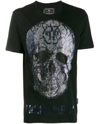 schwarzes bedrucktes T-Shirt mit einem Rundhalsausschnitt von Philipp Plein