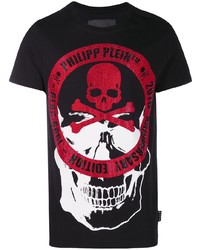 schwarzes bedrucktes T-Shirt mit einem Rundhalsausschnitt von Philipp Plein