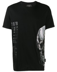 schwarzes bedrucktes T-Shirt mit einem Rundhalsausschnitt von Philipp Plein