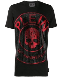 schwarzes bedrucktes T-Shirt mit einem Rundhalsausschnitt von Philipp Plein