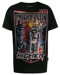 schwarzes bedrucktes T-Shirt mit einem Rundhalsausschnitt von Philipp Plein