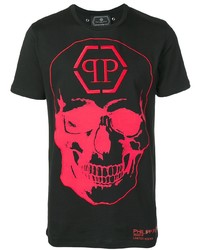 schwarzes bedrucktes T-Shirt mit einem Rundhalsausschnitt von Philipp Plein