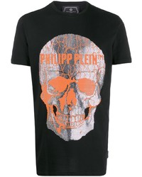 schwarzes bedrucktes T-Shirt mit einem Rundhalsausschnitt von Philipp Plein