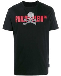 schwarzes bedrucktes T-Shirt mit einem Rundhalsausschnitt von Philipp Plein