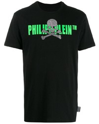 schwarzes bedrucktes T-Shirt mit einem Rundhalsausschnitt von Philipp Plein