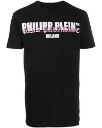 schwarzes bedrucktes T-Shirt mit einem Rundhalsausschnitt von Philipp Plein