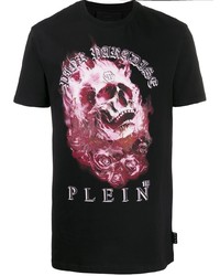 schwarzes bedrucktes T-Shirt mit einem Rundhalsausschnitt von Philipp Plein