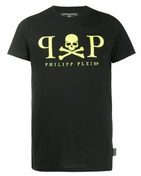 schwarzes bedrucktes T-Shirt mit einem Rundhalsausschnitt von Philipp Plein