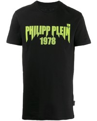 schwarzes bedrucktes T-Shirt mit einem Rundhalsausschnitt von Philipp Plein