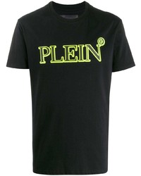 schwarzes bedrucktes T-Shirt mit einem Rundhalsausschnitt von Philipp Plein