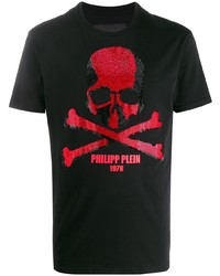 schwarzes bedrucktes T-Shirt mit einem Rundhalsausschnitt von Philipp Plein