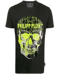 schwarzes bedrucktes T-Shirt mit einem Rundhalsausschnitt von Philipp Plein