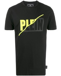 schwarzes bedrucktes T-Shirt mit einem Rundhalsausschnitt von Philipp Plein