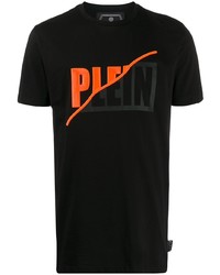 schwarzes bedrucktes T-Shirt mit einem Rundhalsausschnitt von Philipp Plein