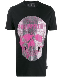 schwarzes bedrucktes T-Shirt mit einem Rundhalsausschnitt von Philipp Plein