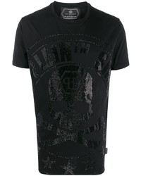 schwarzes bedrucktes T-Shirt mit einem Rundhalsausschnitt von Philipp Plein