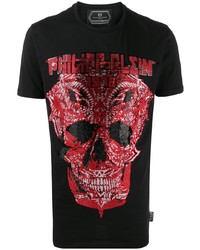 schwarzes bedrucktes T-Shirt mit einem Rundhalsausschnitt von Philipp Plein