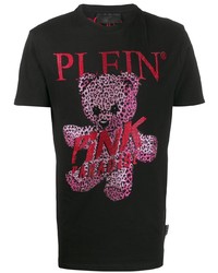 schwarzes bedrucktes T-Shirt mit einem Rundhalsausschnitt von Philipp Plein